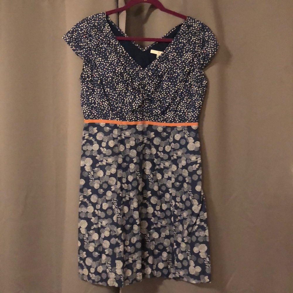Boden Blue, White, Cream Patterned Dress